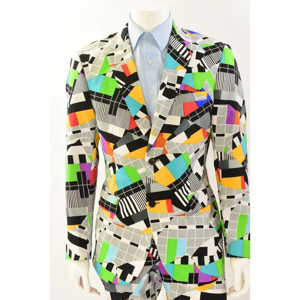 OppoSuits Multi-Color Geometric Suit 2-Button Blazer 42 Flat Front Pants - Picture 3 of 6